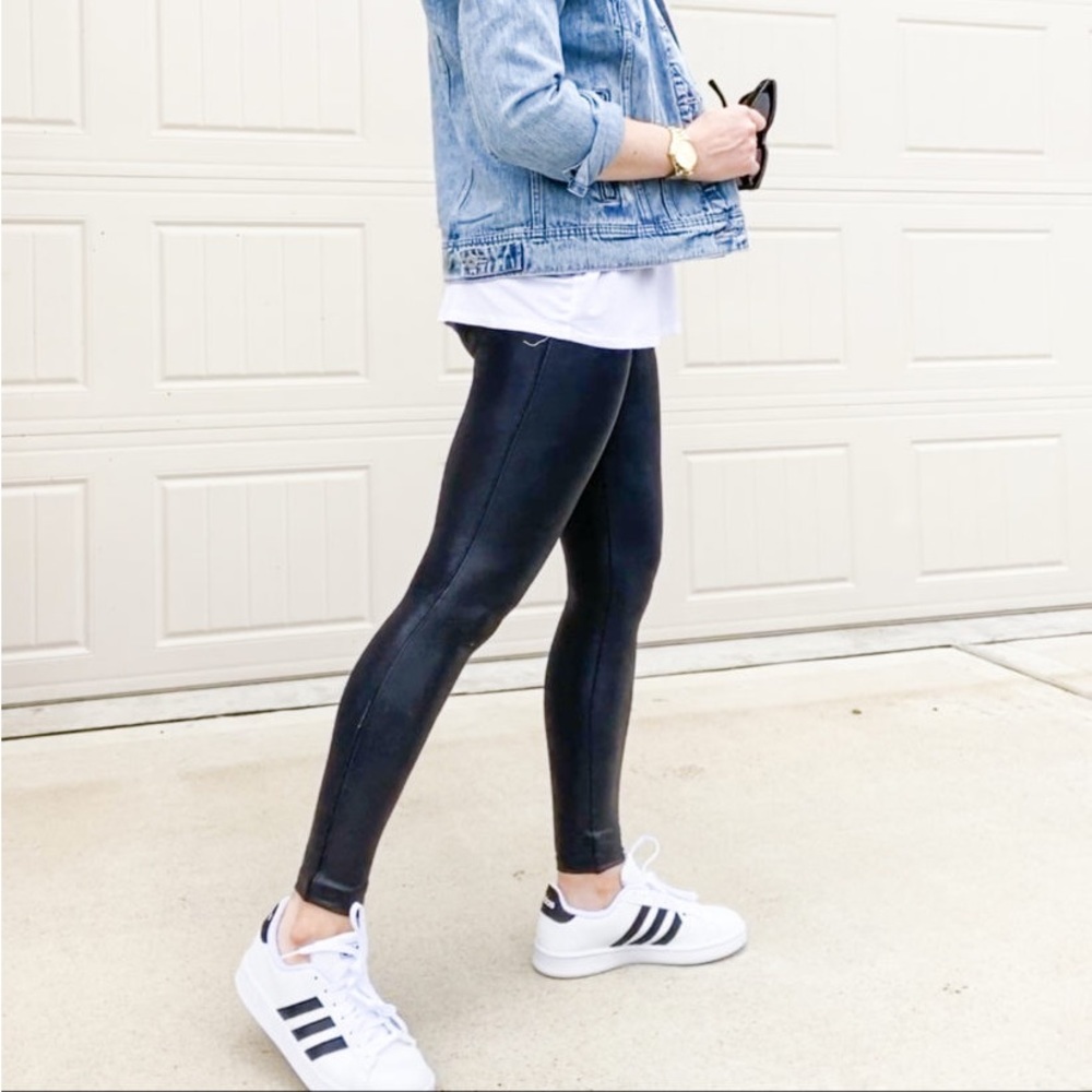 SPANX Faux Leather Leggings Size S Black High Waisted Shaping Compression